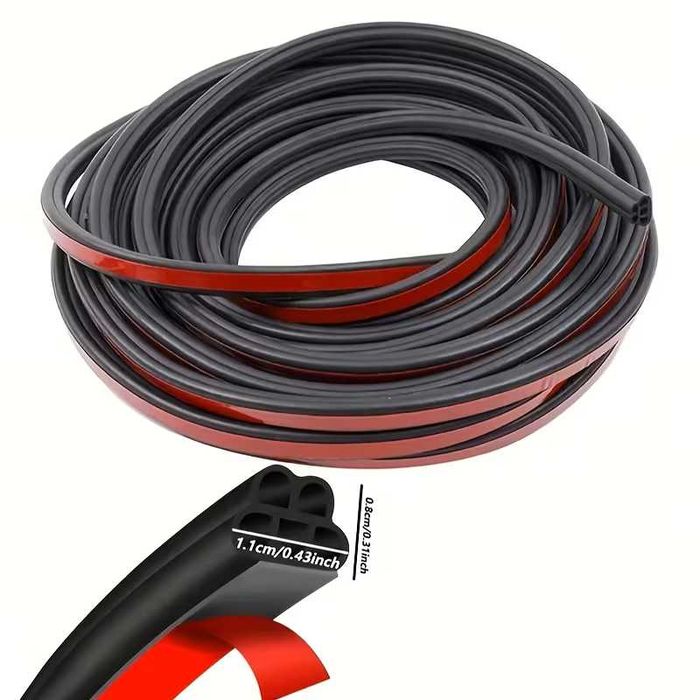 Универсално двойно гумено уплътнение за врати на кола, 5 метра дължина