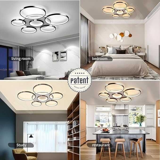 Намален! LED лед полилей модерна лампа 7-пръстена с дистанционнонци