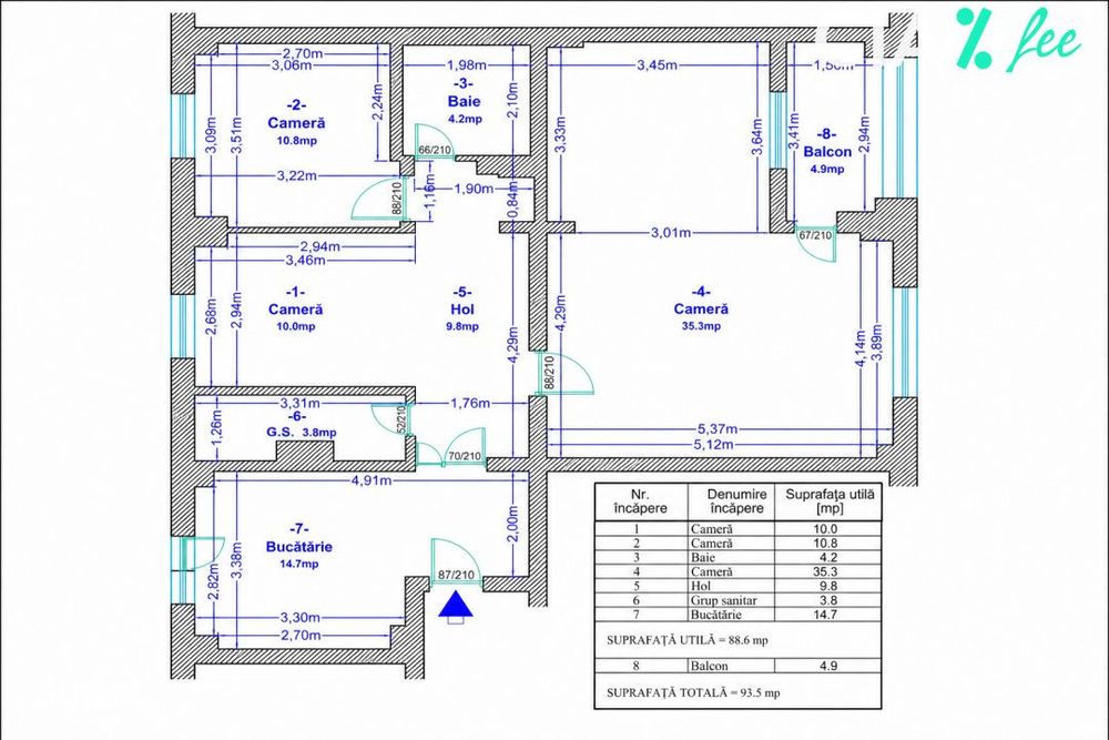 Apartament 4 camere | Șos. Virtutii | 93,5 mp | etaj 3/8 | 2 bai | Co