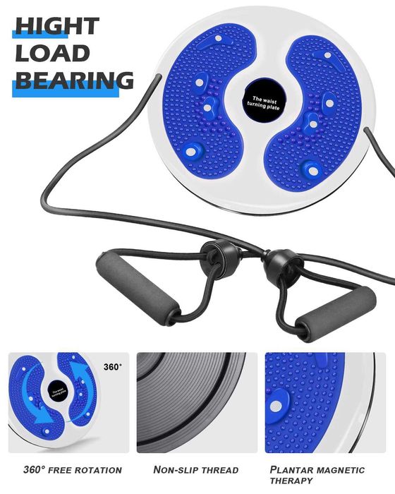 Disc de fitness rotativ cu 2 benzi elastice multifunctional 28 cm