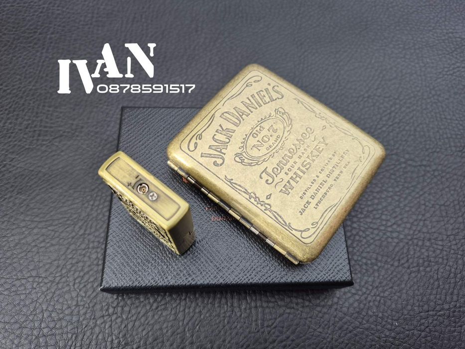 Табакера от месинг и запалка комплект Jack Daniel's