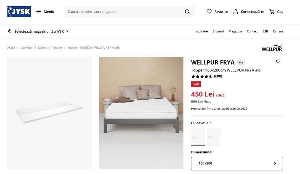 WELLPUR FRYA plus Topper 160x200cm WELLPUR FRYA alb