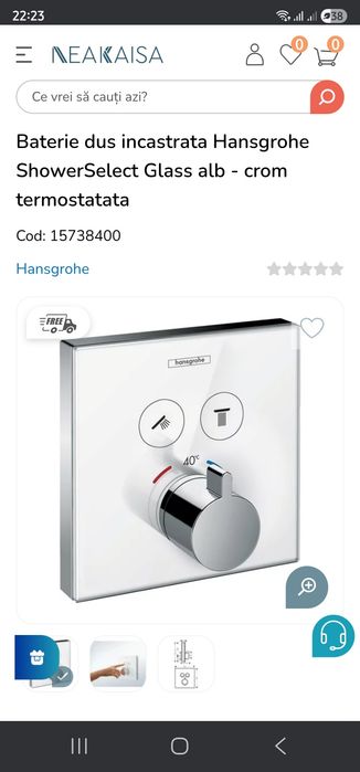 Baterie dus incastrata Hansgrohe ShowerSelect Glass alb- crom termosta