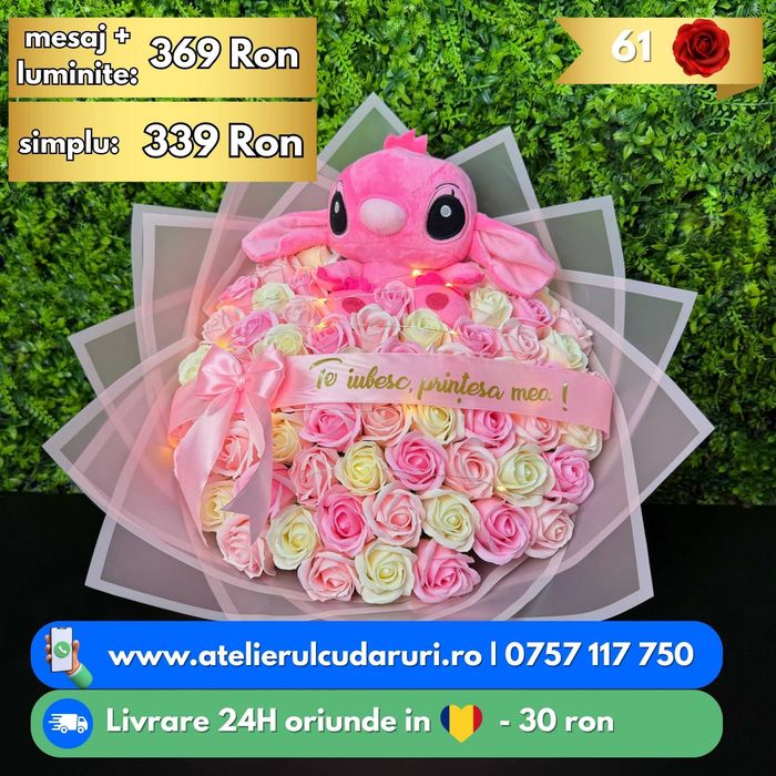 Buchete de flori cu Stitch Roz & Albastru | Livrare in 24h