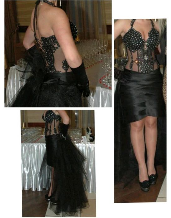 Rochie satin negru cu trena