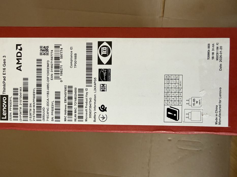 Laptop Lenovo ThinkPad E16 Gen 3 21ST0041MX — Ryzen 7 250, 32GB RAM, 512GB SSD, 16” WUXGA, Windows 11 Pro