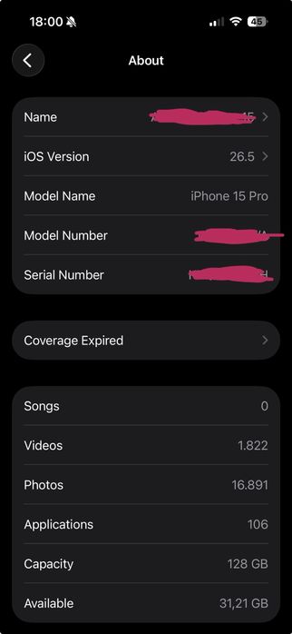 iPhone 15 Pro 128GB, liber rețea, garanție Altex 09.2026, baterie 89%, full box