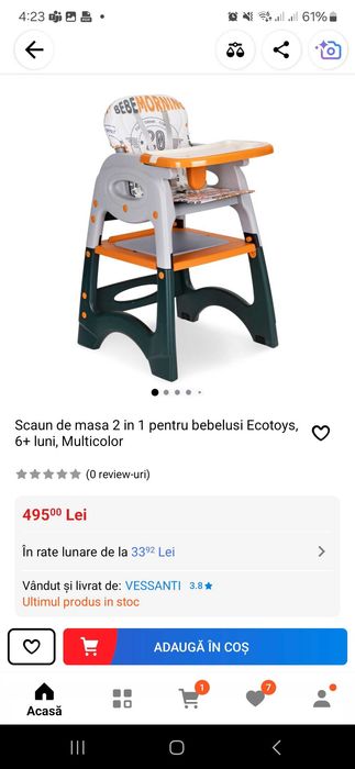 Scaun copil ecotoys 2 in 1 nou bebe 6 luni diversificare -scaun + masa