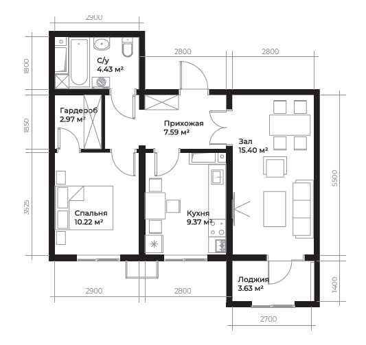 Продажа 2/7/12 53.9м2 Assalom Jomiy - Двухкомнатная квартира
