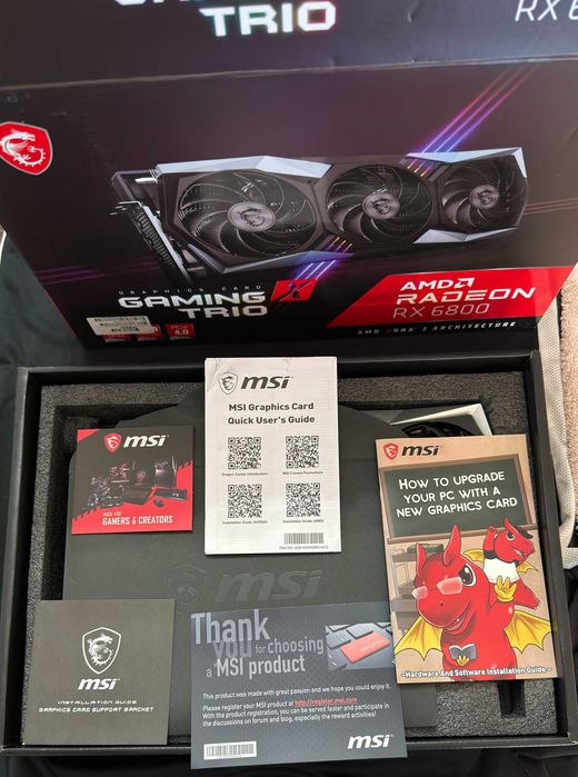 ТОП състояние Видео карта MSI RX 6800 GAMING X TRIO 16G GDDR6 (пълен комплект)