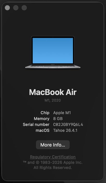 Apple MacBook Air M1 8GB/256GB - 96% Battery - 83 Cycles - Като Нов