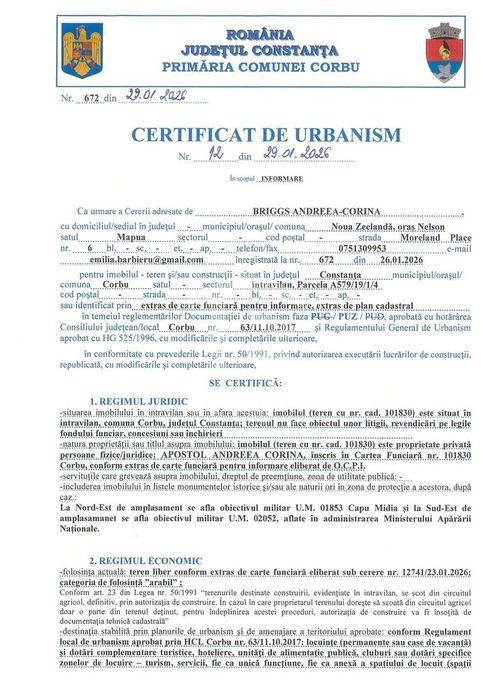 Teren Intravilan Plaja Corbu | 1.064 mp | Ideal Investiție