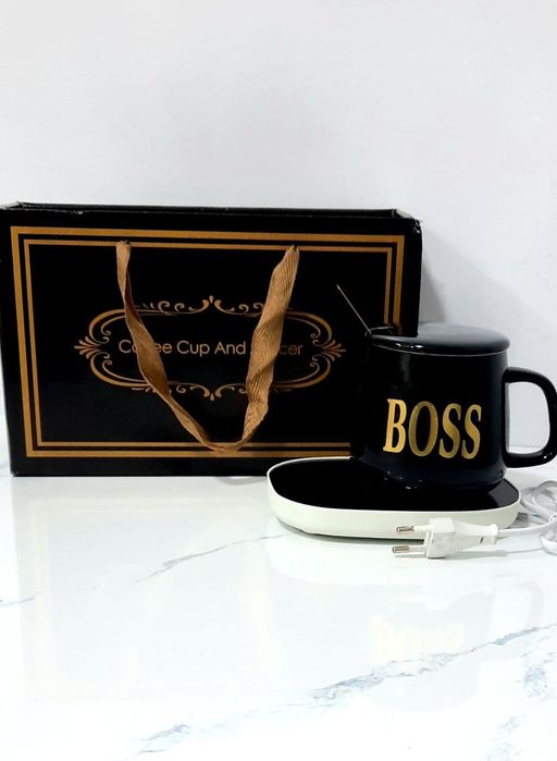 Кружка керамическая с подогревом на подставке подарочная