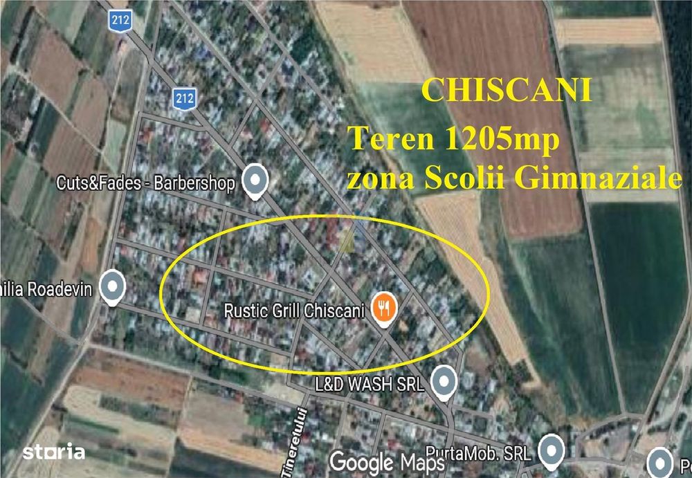 Chiscani zona Scolii Mici, Teren 1205 mp cu 16,5m deschidere stradala