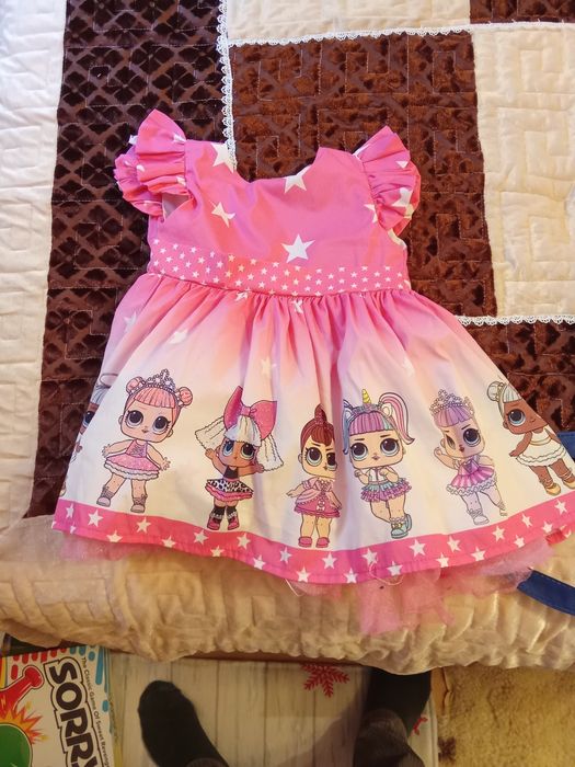 Rochiță de copii cu lol pe alb și roz