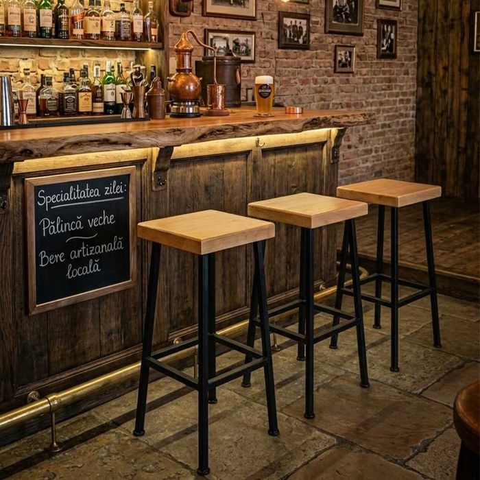 Scaun Bar, Gradina de metal cu lenm 30x30x80cm