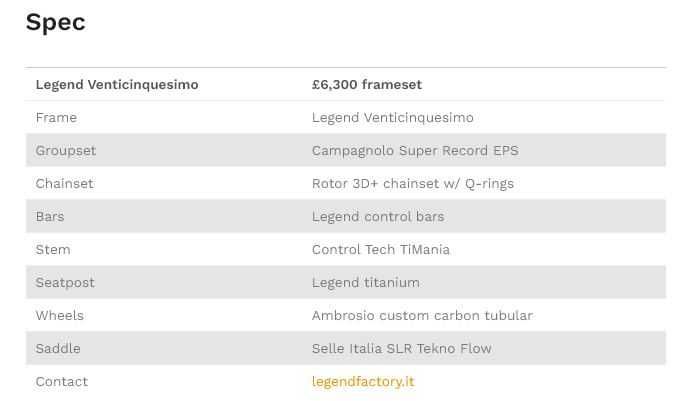 Bicicleta cursiera titan- carbon LEGEND Venticinquesimo
