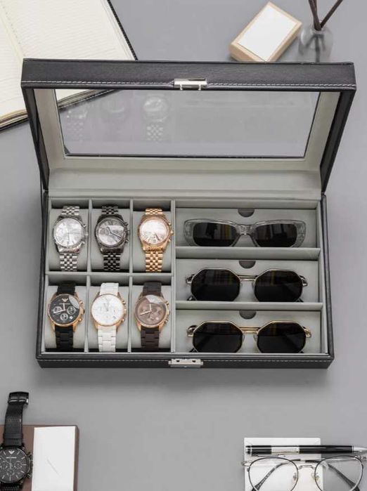 Шкатулка 3 секции для часов и 6 очков