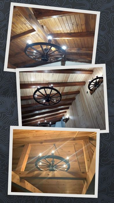 Полилеи, осветление от автентични колела от каруца с дървени чашки