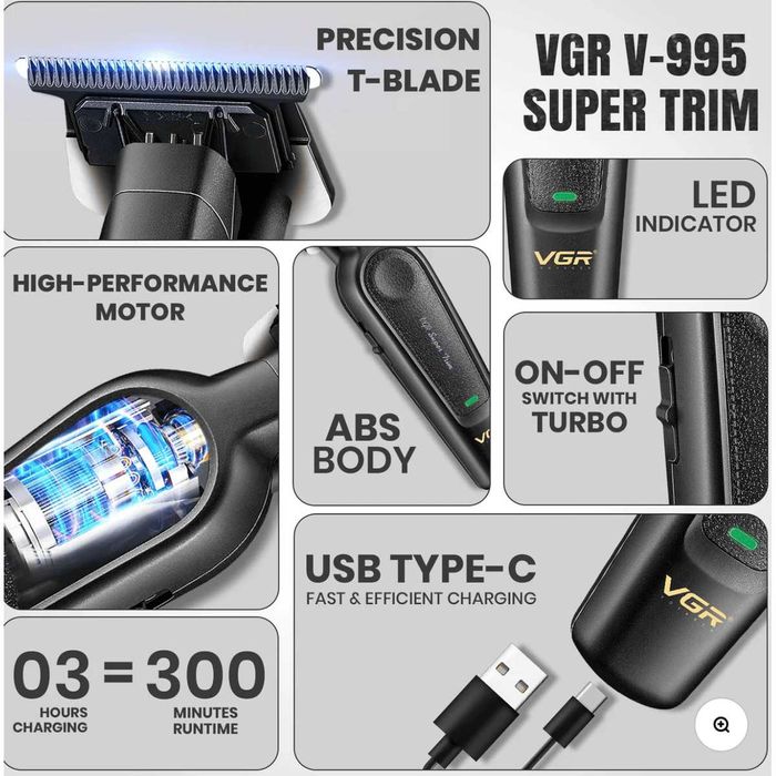 Mașină de tuns VGR V-995 profesională – contur, barbă, nouă