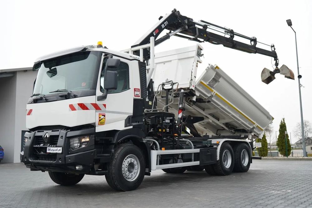 Renault C 430 / 6x4 / BASCUNĂ CU DOUĂ LATE / BASCUNĂ HIDRAULICĂ + HIAB 211 EP-3 HDS / EURO 6 / RADIOCOMANDĂ / ROTATOARE / CUPĂ