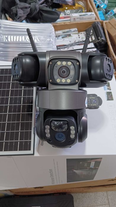Тройна соларна безжична въртяща камера 4G 12MP работи  СИМ SIM карта