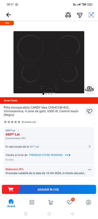 Plita incorporabila CANDY Idea CH64CCB/4U2, Vitroceramica, 4 zone de gatit, 6500 W, Control touch (Negru)