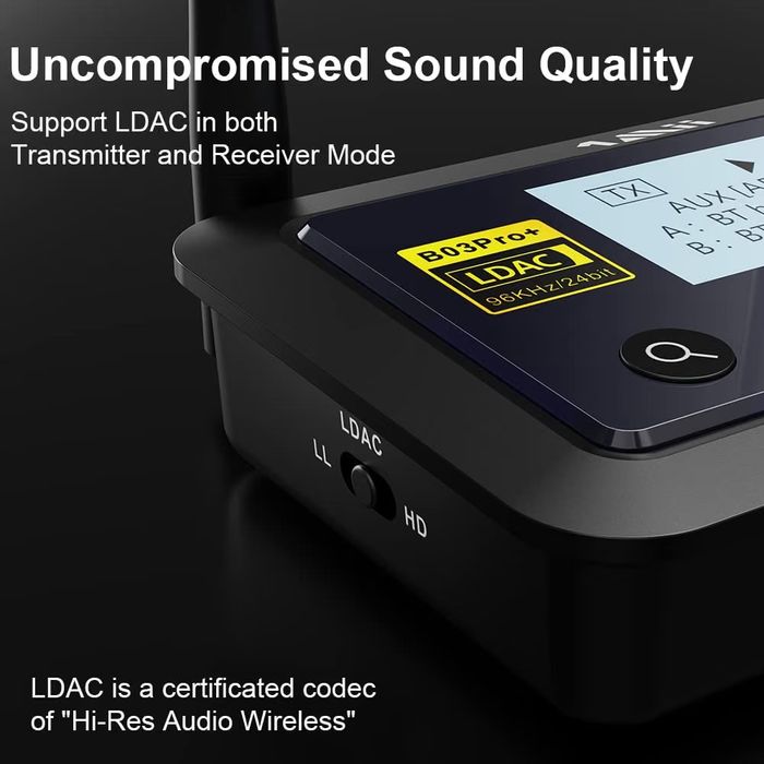 1Mii B03Pro+ Bluetooth Transmitter Receiver Certified LDAC for TV Home Stereo
