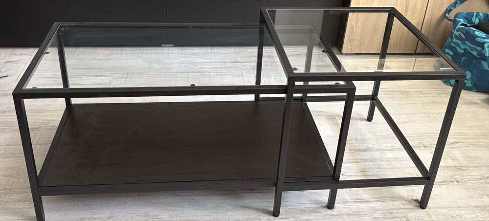 Comoda TV cu spatiu depozitare + 2 mese de sticla