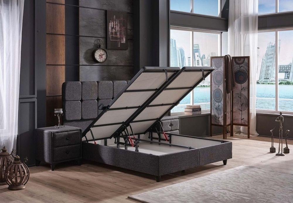 Тапицирана спалня Begonya Тъмно Сиво с матрак