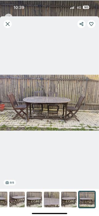 Masa extensibila si 4 scaune din lemn masiv pentru exterior