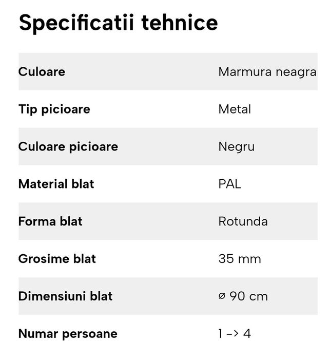Masa bucatarie cu blat din PAL,  stil marmura neagra,