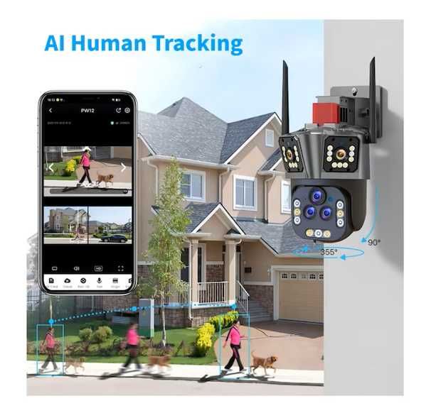 Camera Tripla de Supraveghere, Wireless, NV, Deterct Miscare Umana