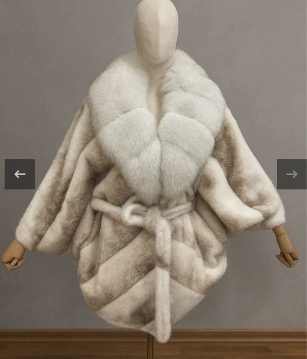 Alcantara blana naturala vulpe tip poncho fluture