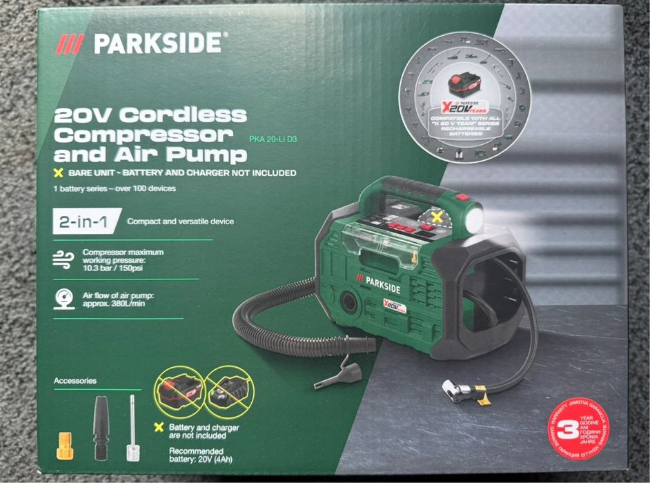 Compresor si pompa de aer pe acumulator 20v Parkside