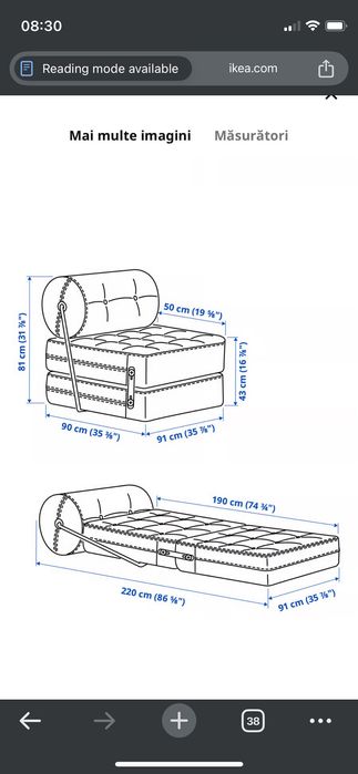 Fotoliu extensibil și modular VÅRKUMLA Ikea