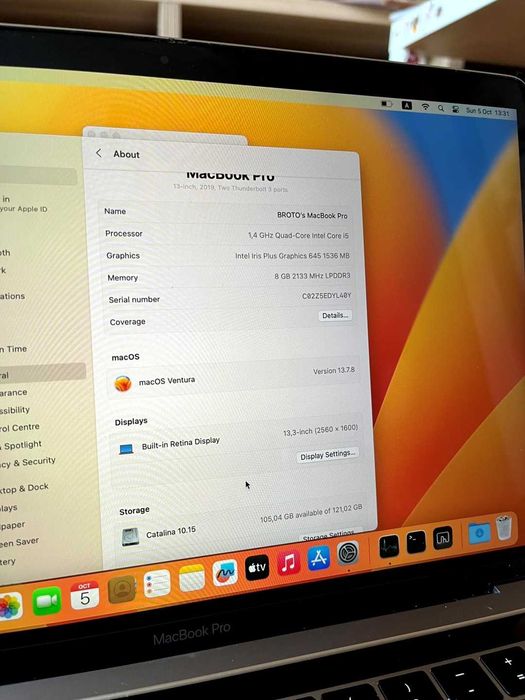 Продавам Macbook Pro a2159 13" с неработещ touch bar