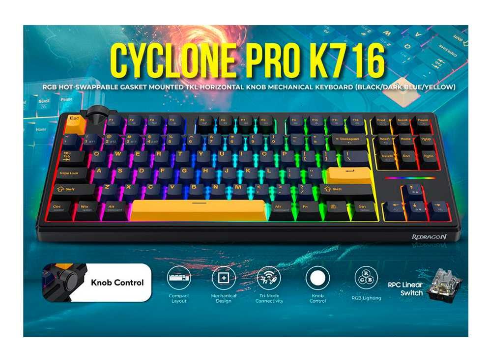 Механическая клавиатура Redragon Cyclone Pro K716 EN/RU -оригинал