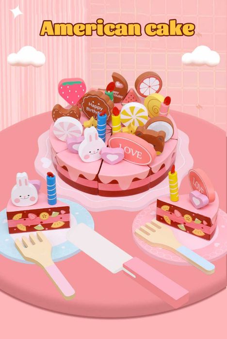 НОВО! Дървена торта с магнити и аксесоари за симулации и игри за деца