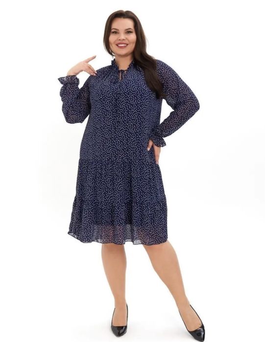 Платье шифоновое в горох 50,52  рр