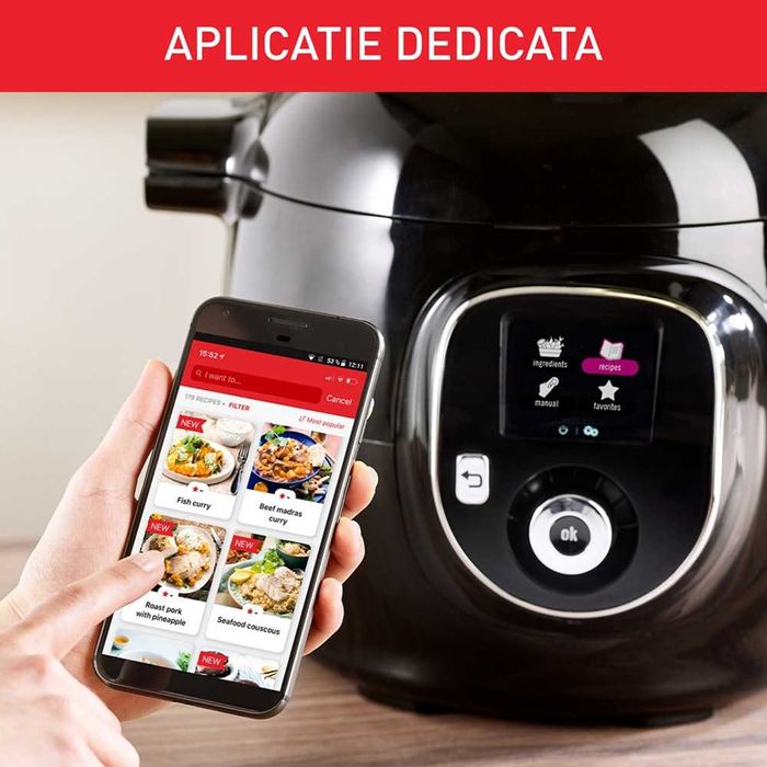 Vand Multicooker TEFAL Cook4Me + Connect CY855830, 6l, 1600W, 6 programe,  negru-argintiu (NOU)