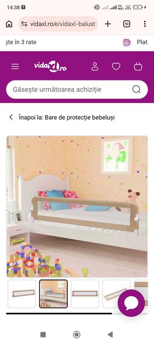 Balustradă protecție pat copii, gri taupe, 180x42 cm, poliester