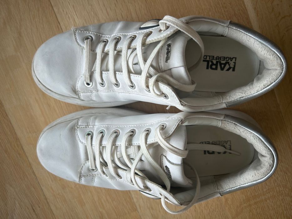 Бели кожени маратонки Карл Лагерфелд