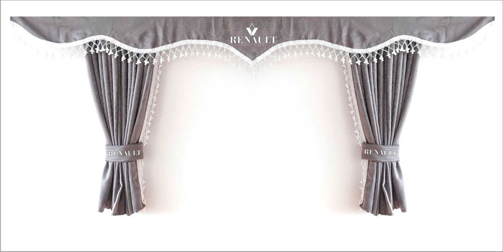 Комплект пердета за камион + кукички сиви с бели пискюли