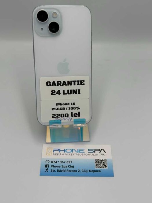 iPhone 15 256Gb 100%- Din magazin,cu garantie! RATE TBI !