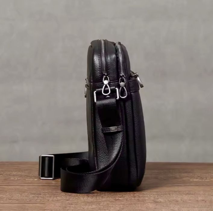 Мъжка модерна бутикова чанта с голям капацитет /Черна естествена кожа!