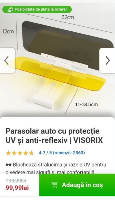 Parasolar auto cu protecție UV si Anti-reflexiv