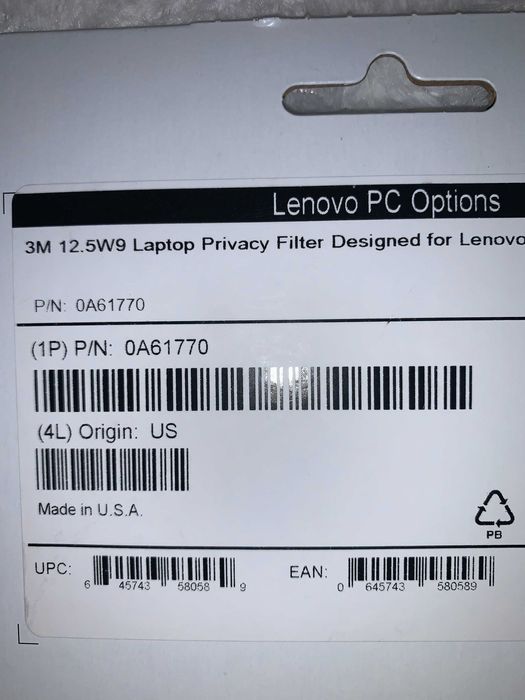 Filtru confidentialitate 3M laptop 12.5"W9 LENOVO NOU SIGILAT nuHP IBM