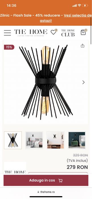 Aplica neagra din metal cu 2 becuri Kirpi The Home Collection