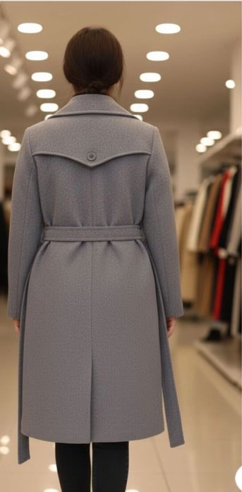 Gray Belt Detailed Pocketed Buttoned Double-Breasted Cashmere Coat